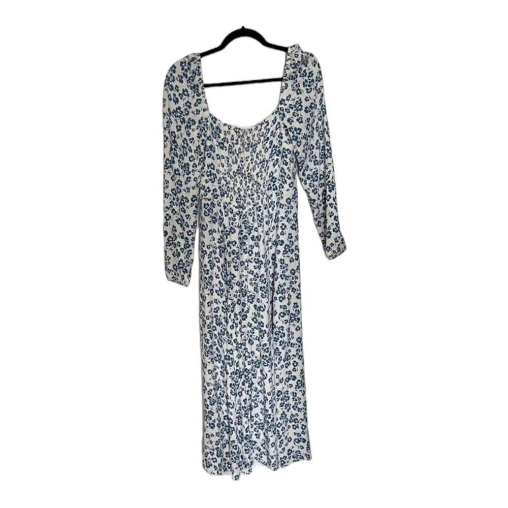 REFORMATION Sigmund Milonesa Blue White Floral Long Sleeve Slit Midi Dress Sz 24 - Picture 13 of 15